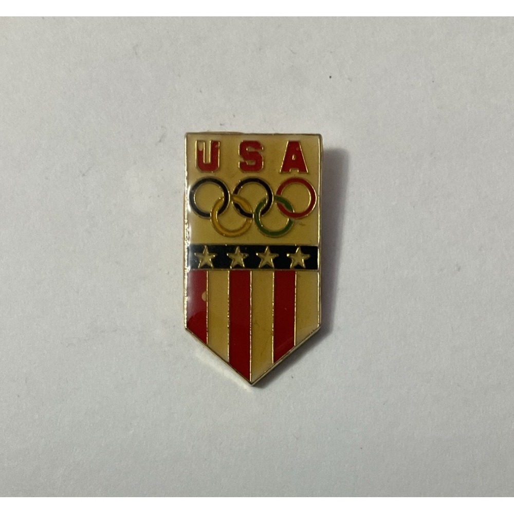 Vtg USA Shield Flag Olympic Rings Lapel Pin Hat Pinback USOC Gold Tone